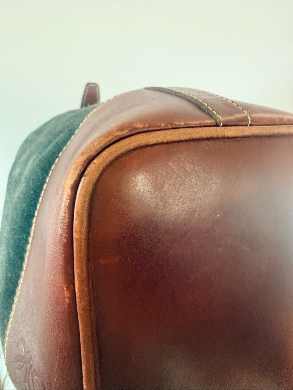 LOEWE Vintage 1985 Caza Cordoban Suede Balloon Bucket Bag Forest Green - Picture 15 of 16